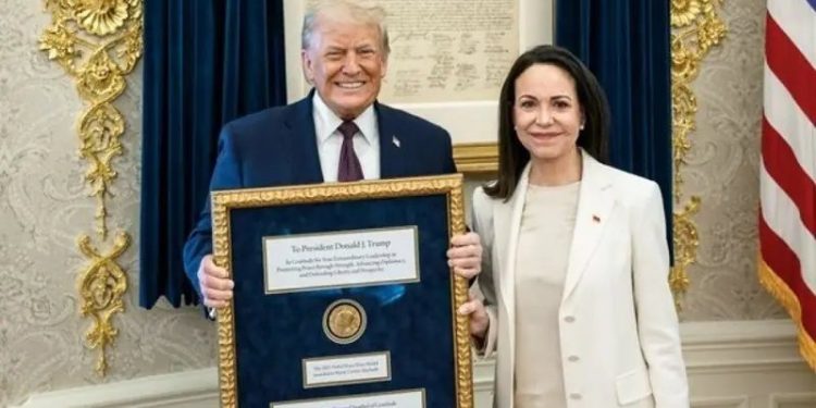 Trump accepts Nobel medal from Venezuelan opposition leader Machado